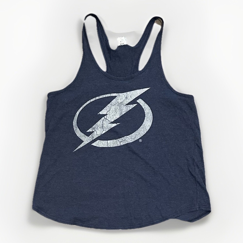 Tampa Bay Lightning Calhoun Women's Racerback Tank, Blue, Distressed Logo, XL